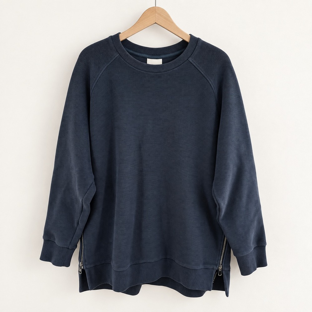 Varley Manning Sweatshirt Women Large Navy Blue Ottoman Raglan Zip Tunic